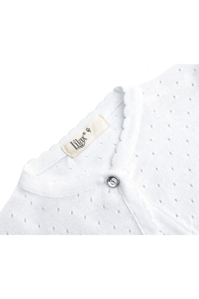 Lilax Little Girls' Knit Long Sleeve One Button Closure Bolero Shrug 4T White - Image 5